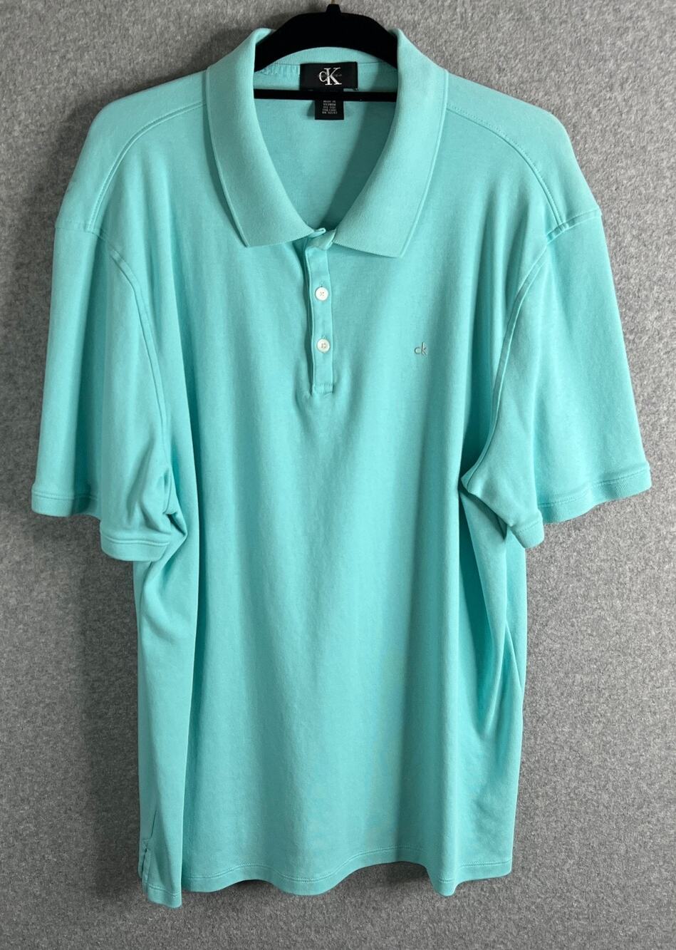Calvin Klein Polo Shirt Men’s XL Aqua Teal Short Sleeve CK Logo Casual Golf
